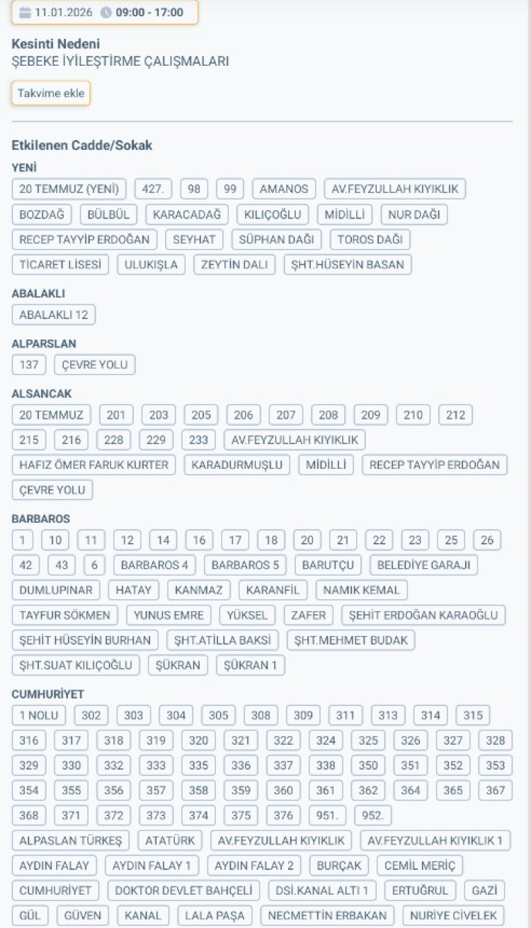 HATAY KIRIKHAN'DA ELEKTRİK KESİNTİSİ