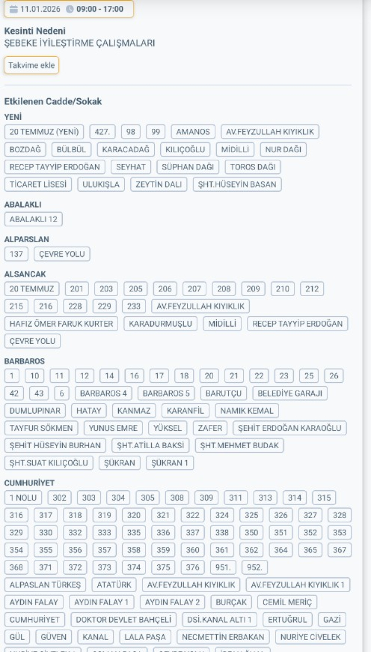 HATAY REYHANLI'DA ELEKTRİK KESİNTİSİ