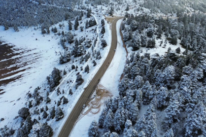 Kaş'ta karla kaplanan orman güzel görüntü oluşturdu