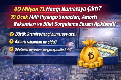 40 milyon TL hangi numaraya çıktı? 19 Ocak Milli Piyango sonuçları, amorti rakamları ve bilet sorgulama ekranı açıklandı!