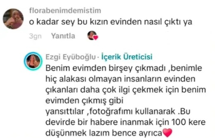 Ezgi Eyüboğlu’ndan evinden çıktığı iddia edilen maddelere açıklama 2