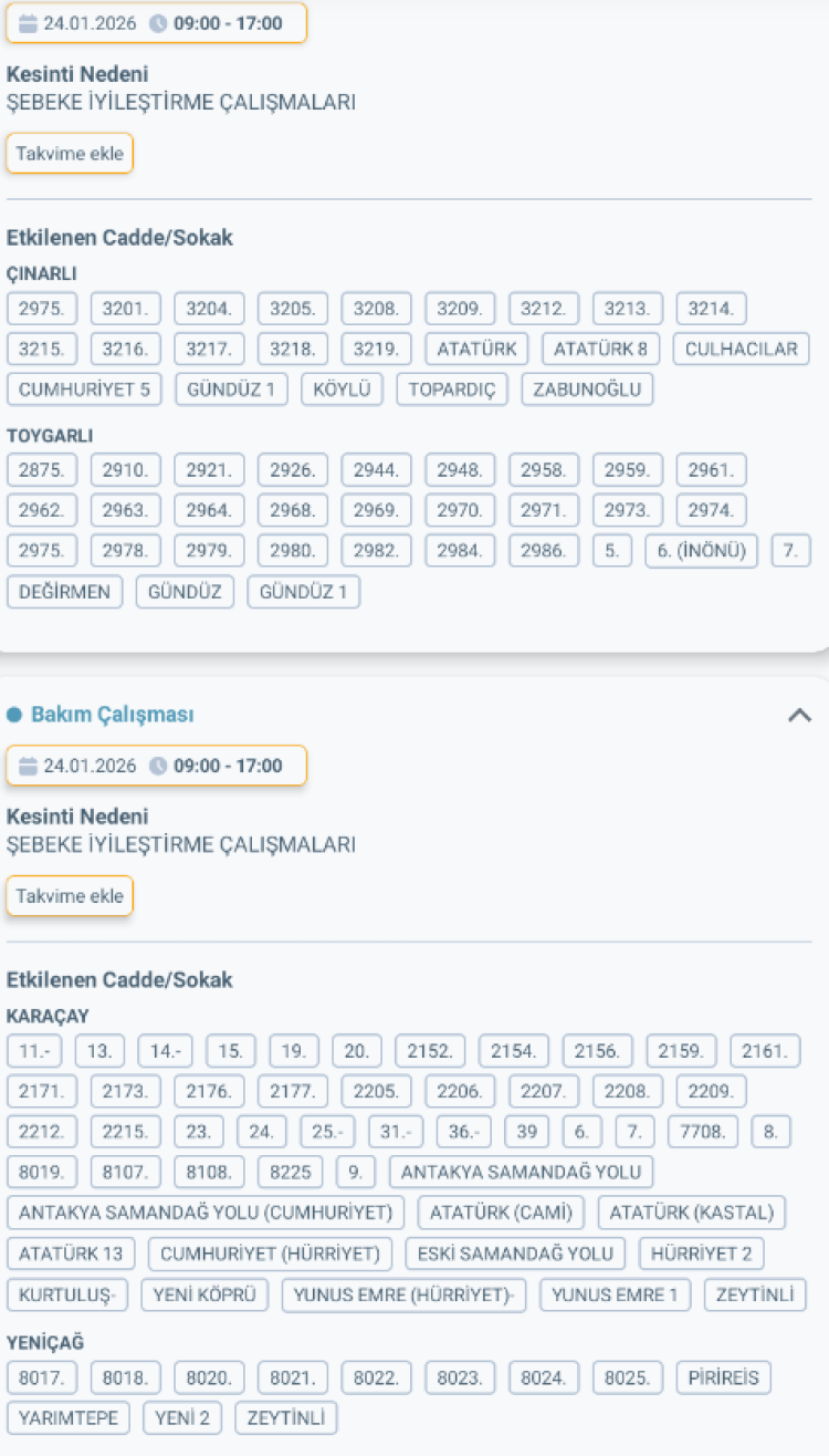 HATAY DEFNE'DE ELEKTRİK KESİNTİSİ