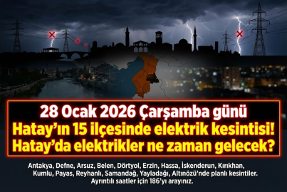 28 Ocak 2026 Çarşamba günü Hatay'ın 15 ilçesinde elektrik kesintisi! Hatay'da elektrikler ne zaman gelecek?