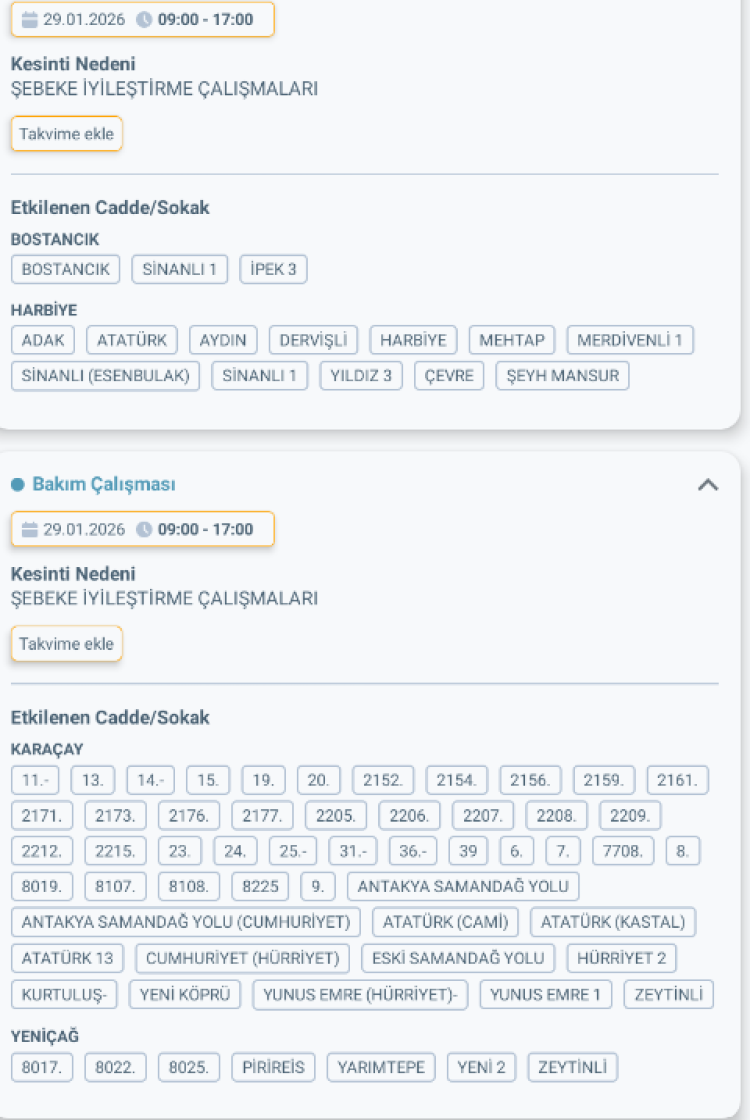HATAY DEFNE'DE ELEKTRİK KESİNTİSİ