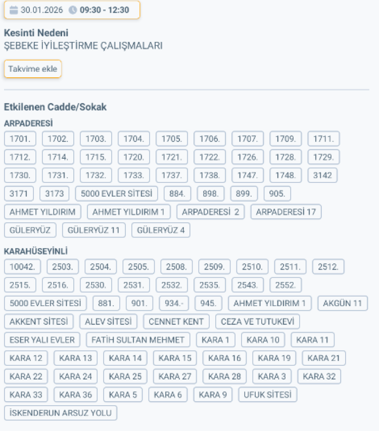 HATAY ARSUZ'DA ELEKTRİK KESİNTİSİ