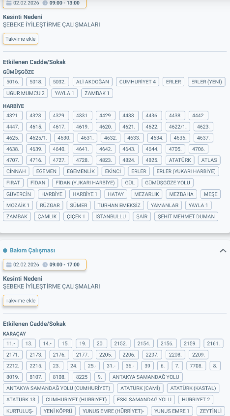 HATAY DEFNE'DE ELEKTRİK KESİNTİSİ
