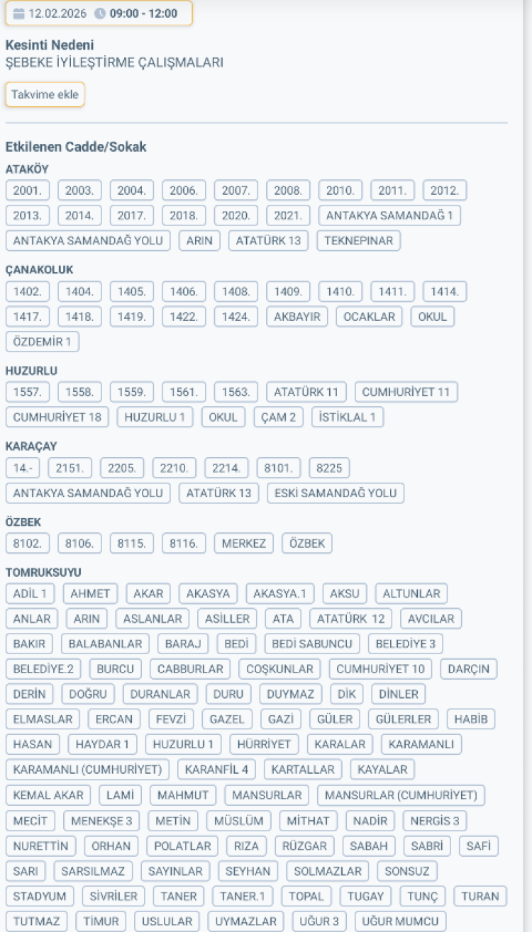 HATAY DEFNE'DE ELEKTRİK KESİNTİSİ