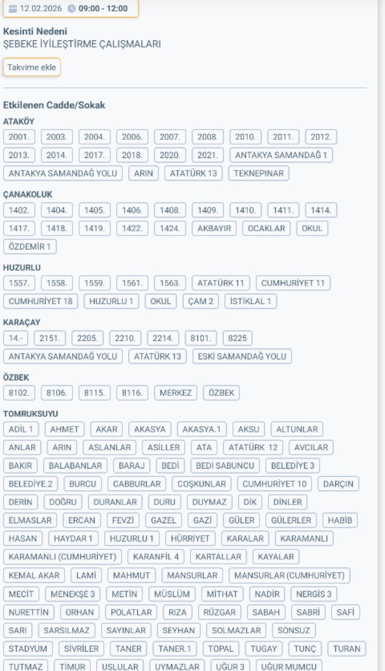HATAY SAMANDAĞ'DA ELEKTRİK KESİNTİSİ