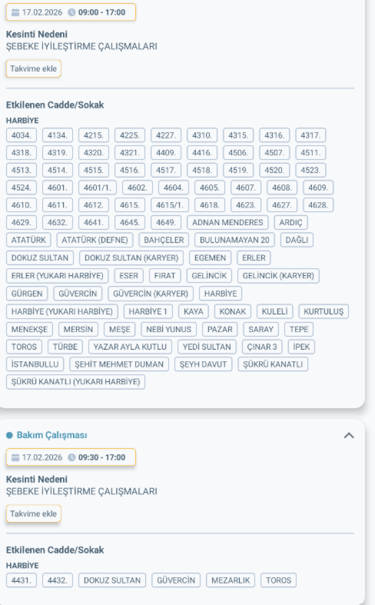 HATAY DEFNE'DE ELEKTRİK KESİNTİSİ