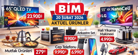 BİM 20 ŞUBAT CUMA AKTÜEL KATALOĞU: QLED TV, CEP TELEFONU, ANKASTRE SET VE PİJAMA TAKIMI İNDİRİMDE