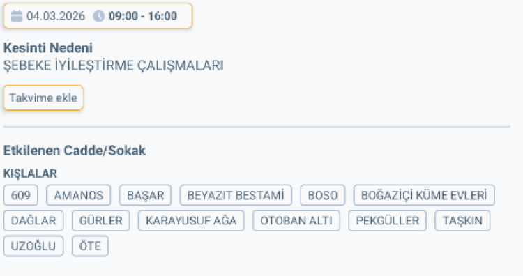 HATAY DÖRTYOL'DA ELEKTRİK KESİNTİSİ