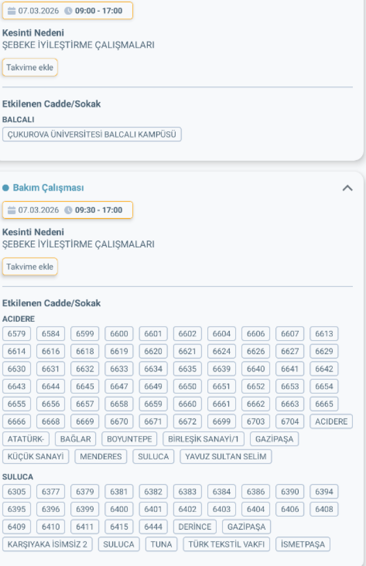 ADANA SARIÇAM'DA ELEKTRİK KESİNTİSİ