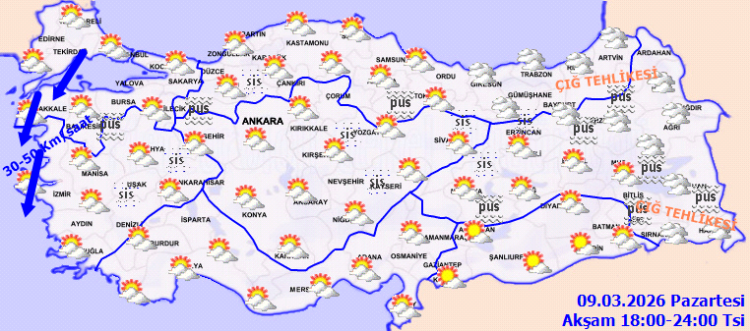 Hava durumu bugün nasıl olacak Meteoroloji'den o iller için kar ve çığ uyarısı geldi! 9 Mart 2026 İstanbul, Ankara, İzmir il il hava durumu tahminleri 3