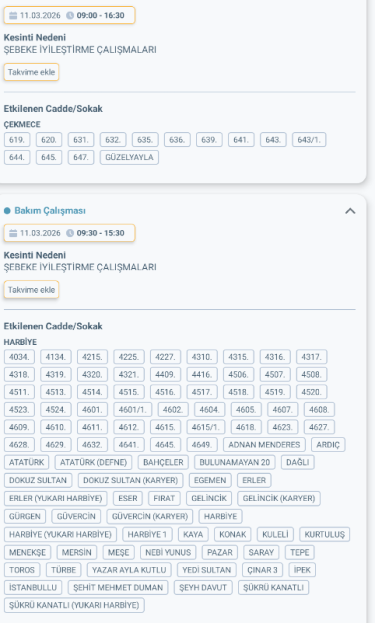 HATAY DEFNE'DE ELEKTRİK KESİNTİSİ