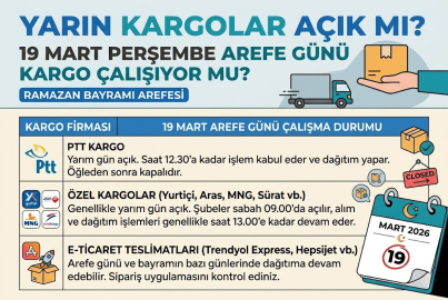 YARIN KARGOLAR AÇIK MI? 19 MART PERŞEMBE AREFE GÜNÜ KARGO ÇALIŞIYOR MU?