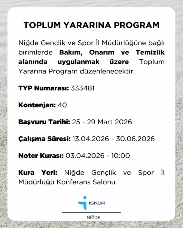 Niğde İŞKUR'dan 114 kişilik dev istihdam müjdesi! Başvurular başladı mı, kura çekimi ne zaman yapılacak 2