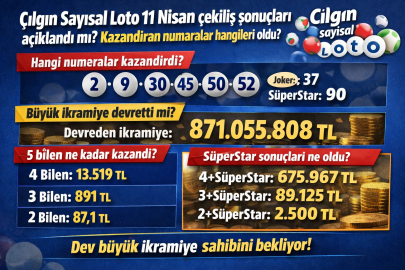 Çılgın Sayısal Loto 11 Nisan çekilişinde hangi numaralar kazandırdı? Büyük ikramiye ne kadar oldu, devretti mi?
