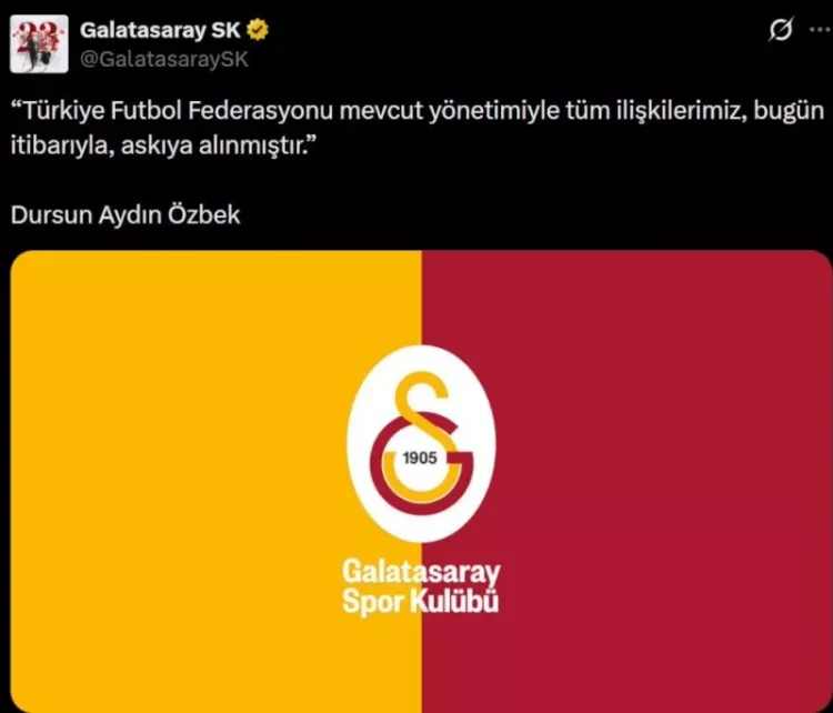 Yasin Kol ataması sonrası Galatasaray başkanı Dursun Özbek TFF, bugün itibarıyla askıya alınmıştır 2