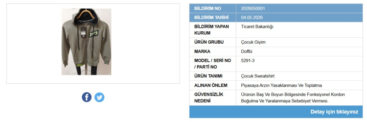 Ticaret Bakanlığı o marka için acil toplatma kararı verdi Doffbi çocuk sweatshirtlerinde büyük tehlike! 2