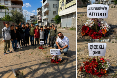 Adana'da gençler bakımsız sokaklardaki çukurlara çiçek dikerek tepki gösterdi