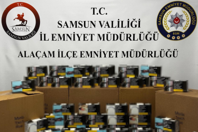 Samsun Alaçam'da durdurulan kamyonette 50 bin adet dolu makaron ele geçirildi