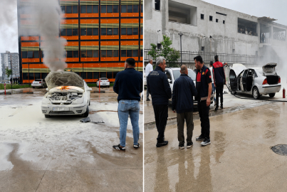 Osmaniye Düziçi Devlet Hastanesi otoparkında otomobil alev aldı
