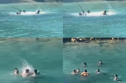 Mersin'de denizin ortasında sopalı kavga! Tatilciler şaşkına döndü