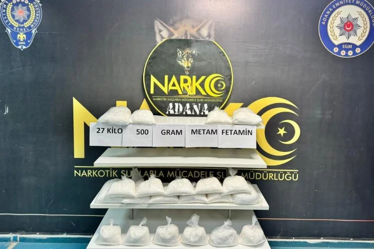 Adana'da narkotik ekipleri 27 kilogram 500 gram yasaklı madde ele geçirdi