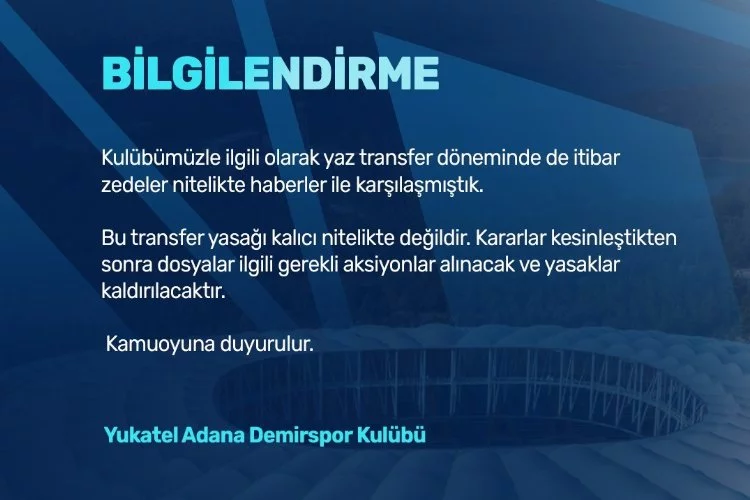 Adana Demirspor’dan transfer yasağı ile ilgili açıklama geldi