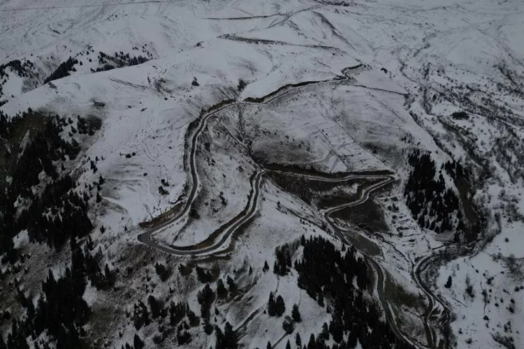 Artvin - Ardahan karayolu kar manzarası havadan görüntülendi