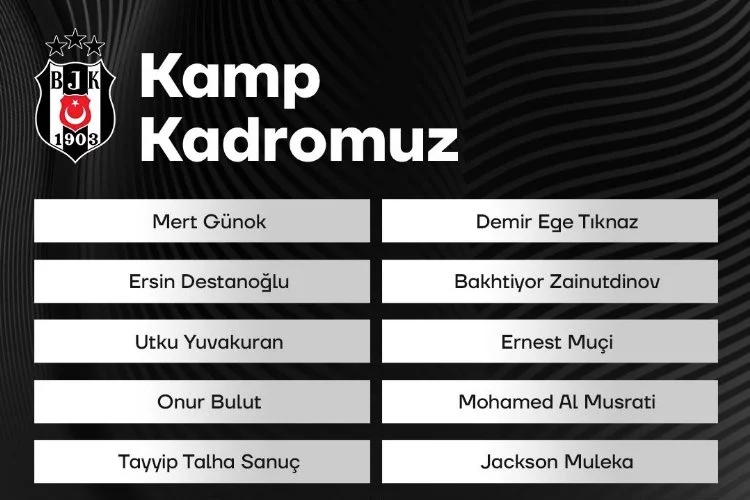 Beşiktaş'ın Kayserispor maçı için kamp kadrosunda yeni transferler de yer aldı