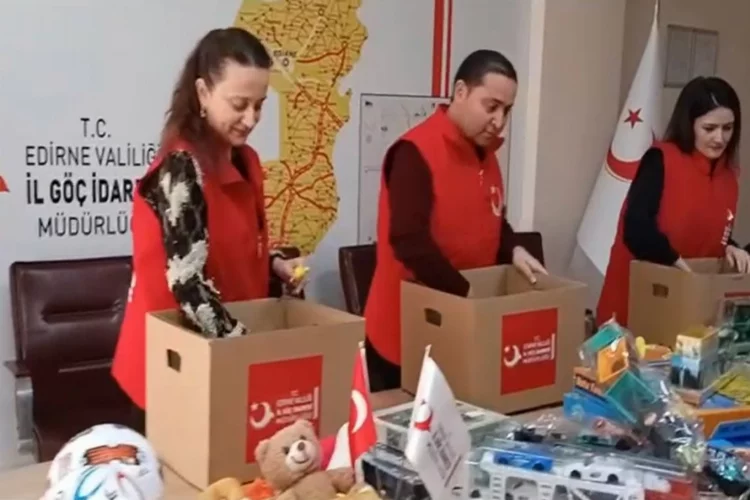 Edirne Göç İdaresi Müdürlüğünce Hatay'daki afetzede çocuklara oyuncak gönderildi