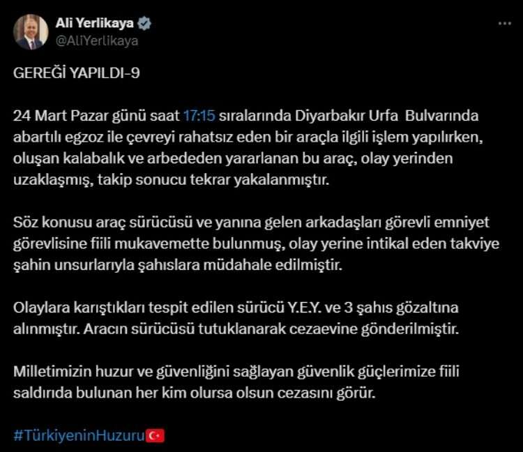 İçişleri Bakanı: Diyarbakır'da polise saldıran şahıs tutuklandı