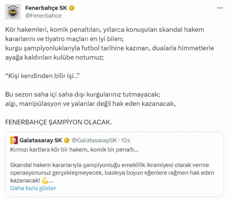 Fenerbahçe'den Galatasaray'a Tepki Kişi kendinden bilir işi 2