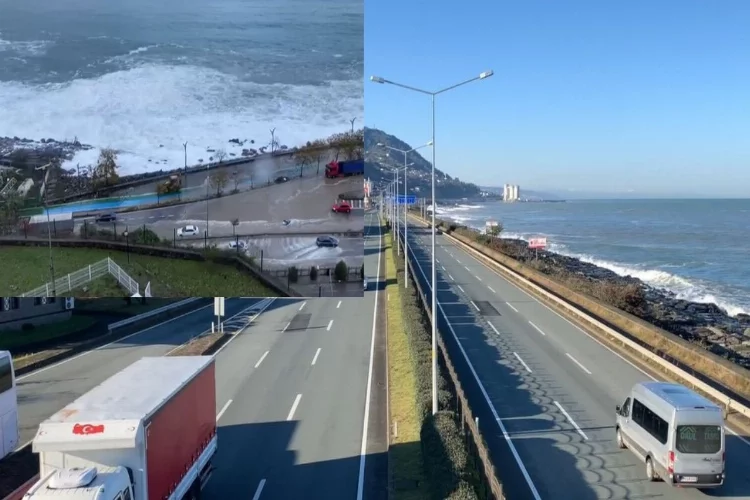 Fırtınaya teslim olan Karadeniz Sahil Yolu Çayeli-Trabzon istikameti ulaşıma açıldı