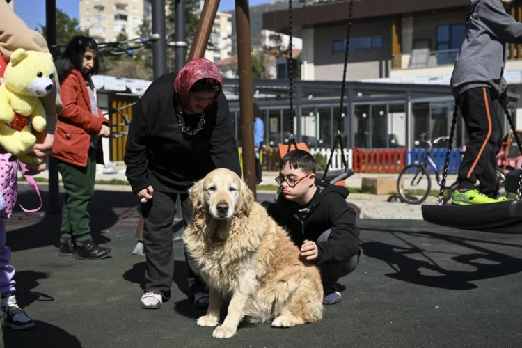 Özel çocuklar deprem travmasını özel eğitimli köpek "Max" ile atlatmaya çalışıyor